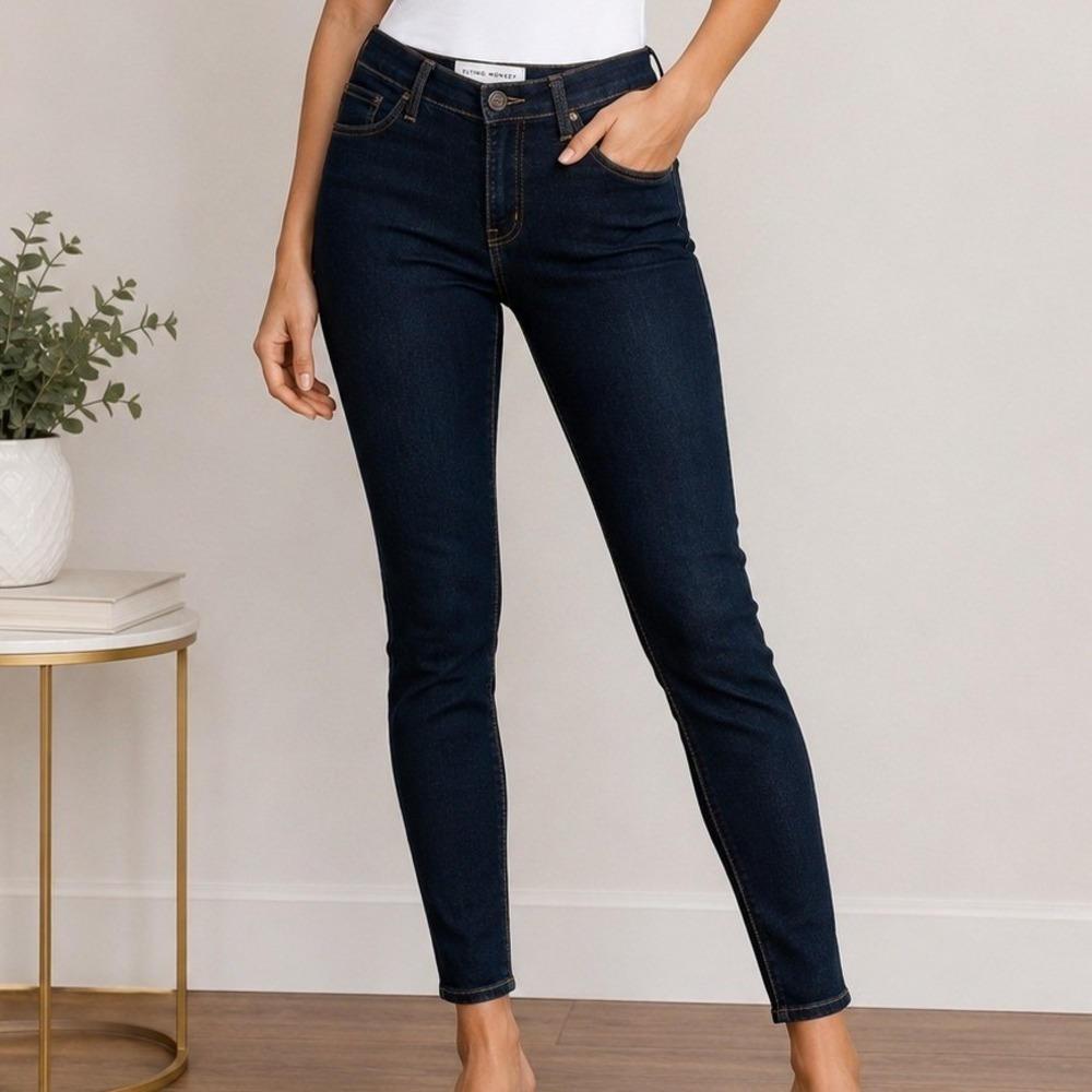 Flying Monkey Womens Skinny Jeans Dark Wash Indigo Stretch Denim 26